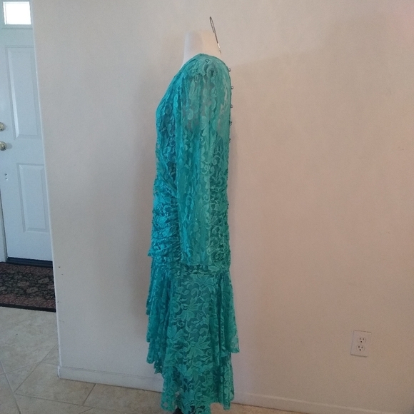 Vintage A La Carte Sea Green Lace Dress, Size 15/16 - Picture 4 of 12
